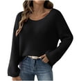 thumbnail image 1 of YUGYXL Women's Boat Neck Long Lantern Sleeve Ribbed Knit Solid Soft Pullover Sweater Tops Black M, 1 of 3