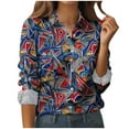 thumbnail image 1 of YUGYXL Women's Button Down Shirt Long Sleeve Collared Blouses Dressy Casual Business Work Tops Floral Print Dress Shirts B Blue XXL, 1 of 5