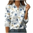 thumbnail image 1 of YUGYXL Women's Button Down Shirt Long Sleeve Collared Blouses Dressy Casual Business Work Tops Floral Print Dress Shirts Blue S, 1 of 5