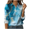thumbnail image 1 of YUGYXL Women's Button Down Shirt Long Sleeve Collared Blouses Dressy Casual Business Work Tops Floral Print Dress Shirts C Blue S, 1 of 5
