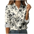 thumbnail image 1 of YUGYXL Women's Button Down Shirt Long Sleeve Collared Blouses Dressy Casual Business Work Tops Floral Print Dress Shirts Khaki XL, 1 of 5