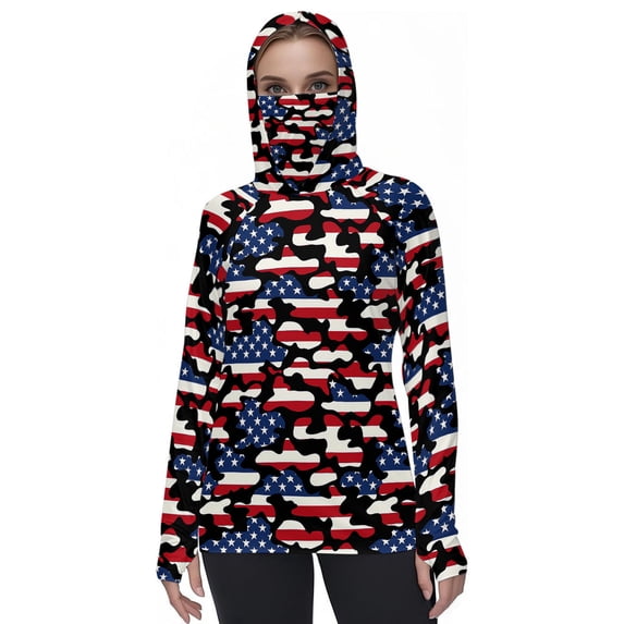 YUGYXL Women's Camo Sun Protection Hoodie With Mask UPF 50 Lightweight Summer Fishing Shirts Beach Rash Guard Plus Size Multicolor XXL