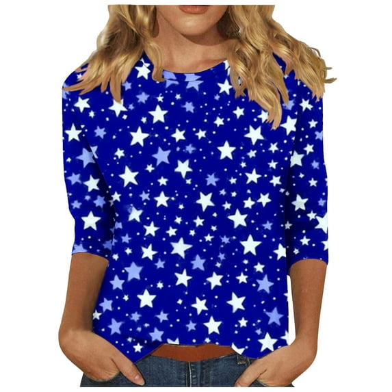 YUGYXL Women's Casual 3/4 Sleeve T-Shirts Plus Size Round Neck Cute Tunics Tops Basic Tees Blouses Business Work Tee Top C Multicolor XL