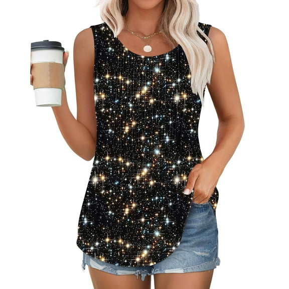 YUGYXL Women's Casual Basic Going Out Tank Tops Loose Fit Sleeveless Crew Neck T Shirts Plus Size Fashion Tie-Dye Tunics Blouse Summer Floral Graphic Tees Multicolor,L