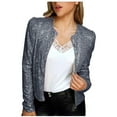 thumbnail image 1 of YUGYXL Women's Casual Open Front Sequin Jackets Cardigan Glitter Long Sleeve Short Coats Crop Blazer Gray S, 1 of 7