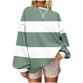 thumbnail image 1 of YUGYXL Women's Casual Patchwork Tops Trendy Striped Colorblock Drop Shoulder Baggy Long Sleeve Sweatshirt Army Green XL, 1 of 5
