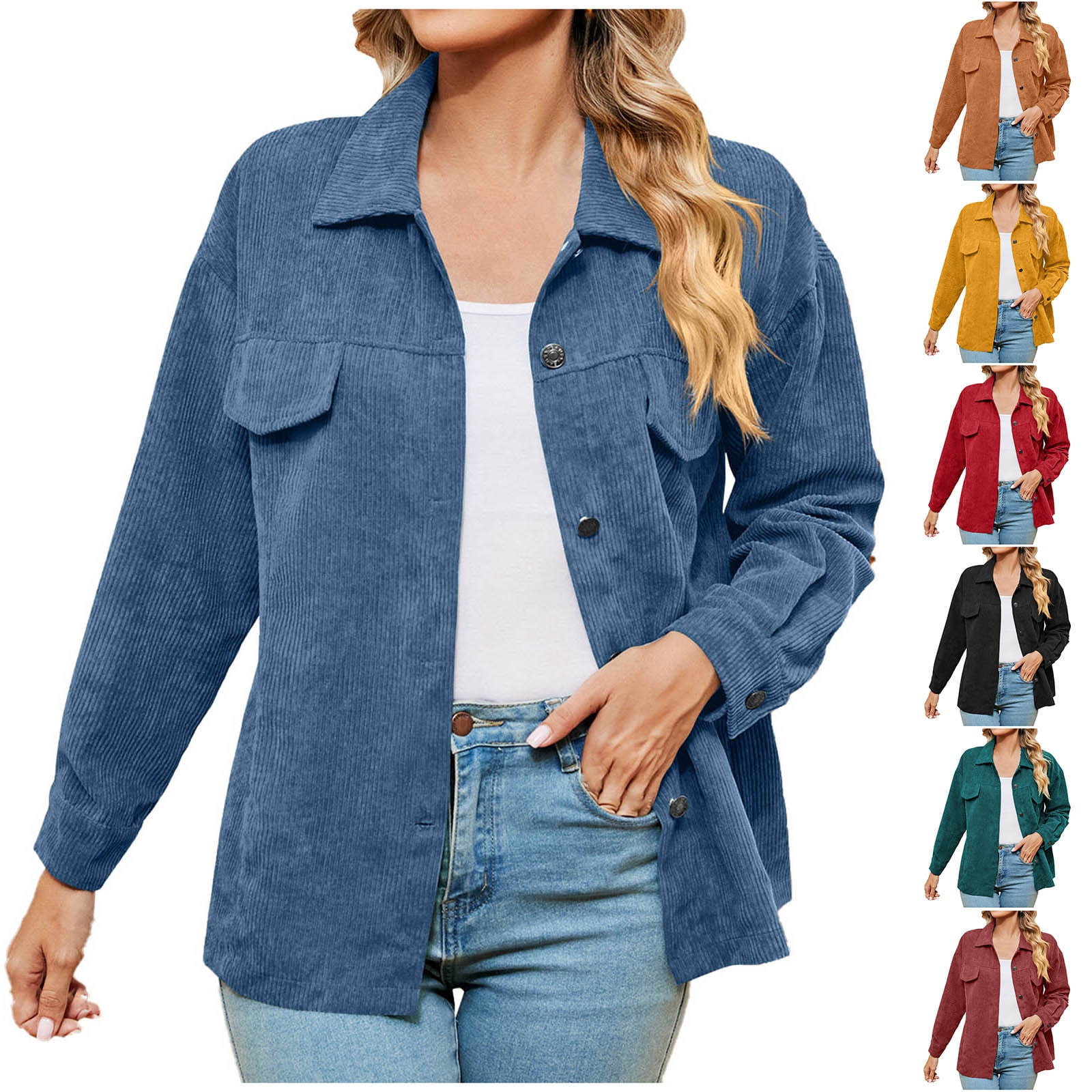 YUGYXL Women's Corduroy Button Down Shirts Casual Long Sleeve Lapel ...