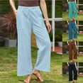 thumbnail image 1 of YUGYXL Women's Cotton Linen Long Pants Plus Size Loose Lounge Pants Office Wide Leg Pants with Multiple Pockets Beach Pants Navy S, 1 of 6