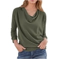 thumbnail image 1 of YUGYXL Women's Cowl Neck Ruched Tops Spring Fall Plus Size Long Sleeve Solid T Shirts Casual Shoulder Loose Blouses Army Green XL, 1 of 5