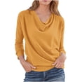thumbnail image 1 of YUGYXL Women's Cowl Neck Ruched Tops Spring Fall Plus Size Long Sleeve Solid T Shirts Casual Shoulder Loose Blouses Yellow S, 1 of 5