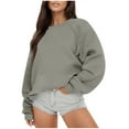 thumbnail image 1 of YUGYXL Women's Crew Neck Pullover Fashion Long Sleeve Sweatshirt Front Pocket Solid Color Fall Sweatshirts Gray S, 1 of 4