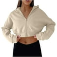 thumbnail image 1 of YUGYXL Women's Cropped Zip Up Hoodie Cute Workout Drawstring Hoodie Sweatshirt Jacket Casual Long Sleeve Coat Khaki S, 1 of 9