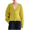 thumbnail image 1 of YUGYXL Women's Deep V Neck Cardigan Sweaters Open Front Button Down Long Sleeve Cropped Knit Coats with Pockets Yellow XL, 1 of 4