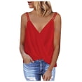 thumbnail image 1 of YUGYXL Women's Deep V-Neck Crop Top Fashion Night Club Pleated Tanks Spaghetti Straps Camisole Workout Going Out Trendy Summer Camisoles Red,L, 1 of 6