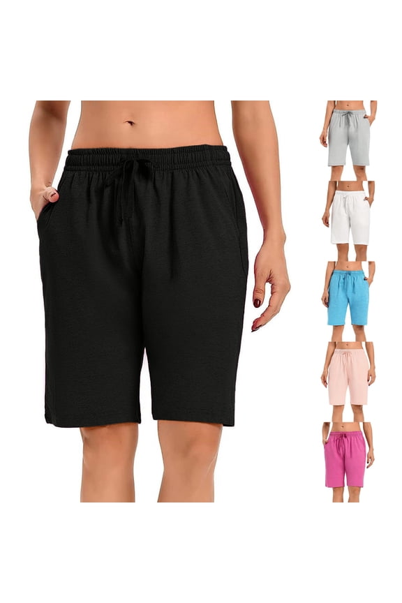 Women's Drawstring Short Pants Bermuda Pants with Pockets Quick-Dry Summer Pants Stretch Waist Knee Length Pants Blue M