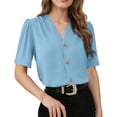 thumbnail image 1 of YUGYXL Women's Dressy Casual Shirts Summer Fashion Solid Color Short Sleeves Button Down V-Neck Office Work Blouse Tops Light Blue XL, 1 of 6