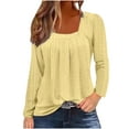 thumbnail image 1 of YUGYXL Women's Eyelet Ruched Shirt Square Neck Long Sleeve Solid Color Casual Fashion Lightweight Pullover Blouse Tops Yellow XXL, 1 of 6