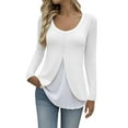 thumbnail image 1 of YUGYXL Women's Fake Two-Piece Dressy T-Shirts Long Sleeve Crewneck Casual Shirts Soft Comfy Business Office Blouse White XL, 1 of 7