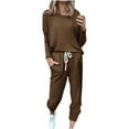 thumbnail image 1 of YUGYXL Women's Fall 2 Piece Lounge Outfit Long Sleeve Tops High Waisted Jogger Pants Set Spring Travel Clothes Tracksuits Brown XXL, 1 of 4