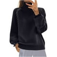 thumbnail image 1 of YUGYXL Women's Fall Long Sleeve Sweater Turtleneck Cozy Knit Sweater with Pearls Casual Loose Pullover Jumper Tops Black L, 1 of 6