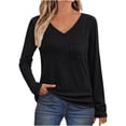 thumbnail image 1 of YUGYXL Women's Fall Long Sleeve Tops Casual Loose V Neck Tunic Tee Shirts with Pocket Black L, 1 of 5