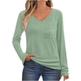 thumbnail image 1 of YUGYXL Women's Fall Long Sleeve Tops Casual Loose V Neck Tunic Tee Shirts with Pocket Green M, 1 of 5