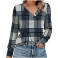 thumbnail image 1 of YUGYXL Women's Fashion Tunic Shirts V Neck Plaid Button Up Tops Long Sleeve Irregular Casual Comfort T-Shirts Navy XL, 1 of 8