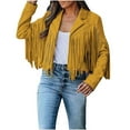 thumbnail image 1 of YUGYXL Women's Faux Suede Fringe Jacket Western Tassel Cropped Jacket Long Sleeve Lapel Neck Coat Outwear for Motocycle Biker Yellow XL, 1 of 8