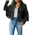 thumbnail image 1 of YUGYXL Women's Faux Suede Leather Fringe Jacket Cowgirl Crop Motor Biker Jackets Open Front Tassel Coat Tops Trendy Black S, 1 of 9