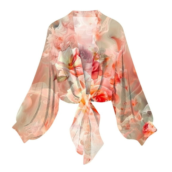 YUGYXL Women's Flower Print Cardigan Casual Open Front Long Sleeve Lightweight Cardigans Blouses Holiday Coat Multicolor M