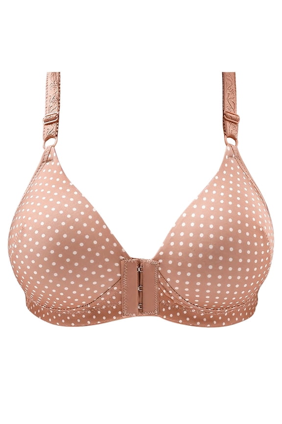 Women's Front Closure Bra Adjustable Underwear Bras Wire-Free Printed Bras Plus Size Bras Full Coverage Khaki 44