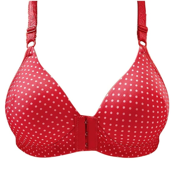YUGYXL Women's Front Closure Bras Plus Size Bra Wireless Bralettes Fashion Printed Adjustable Bras Everyday Underwear Bra Red 40
