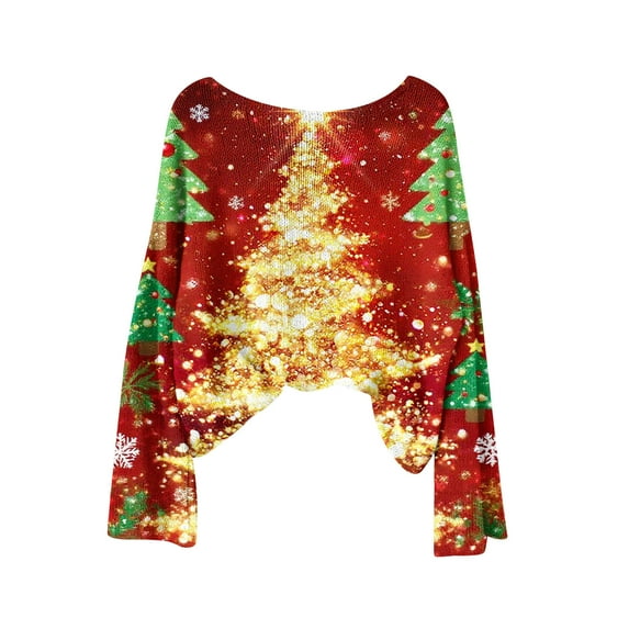 YUGYXL Women's Graphic Cute Christmas Sweatshirts Long Sleeve Pullovers Trendy Casual Crochet Knitted Tops Clothes Yellow M