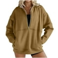 thumbnail image 1 of YUGYXL Women's Half Zipper Pullover Long Sleeve Sweatshirt with Pockets Casual Collared Blouse Tops Khaki XXL, 1 of 7