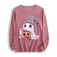 thumbnail image 1 of YUGYXL Women's Halloween Sweatshirts Pumpkin Ghost Graphic Long Sleeve Casual Crewneck Pullover Tunic Tops Purple S, 1 of 7