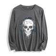 thumbnail image 1 of YUGYXL Women's Halloween Sweatshirts Skull Graphic T Shirts Long Sleeve Pullover Tops Gothic Fall Clothes Gray XXL, 1 of 7