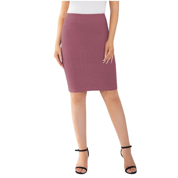 YUGYXL Women's High Waist Bodycon Pencil Skirt Stretchy Knee Length Midi Skirts for Business Casual Pink L
