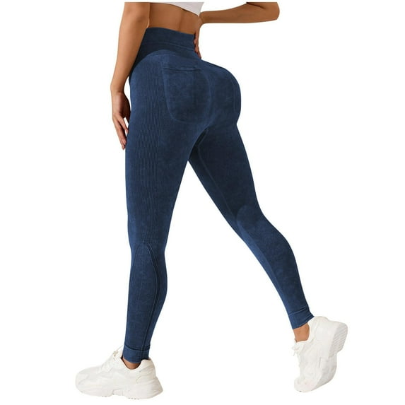 YUGYXL Women's High Waist Legging Lounge Solid Color Leggings Butt Lifting Outdoor Legging with Pockets Slim Fit Running Pants Blue S