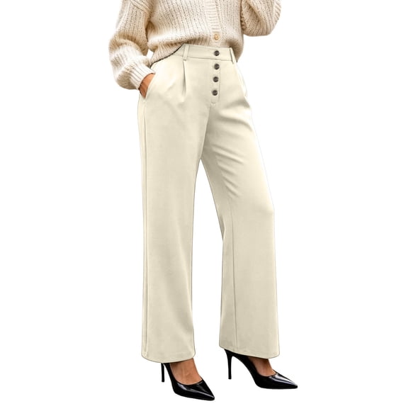 YUGYXL Women's High Waisted Button Front Wide Leg Dress Pants Work ...