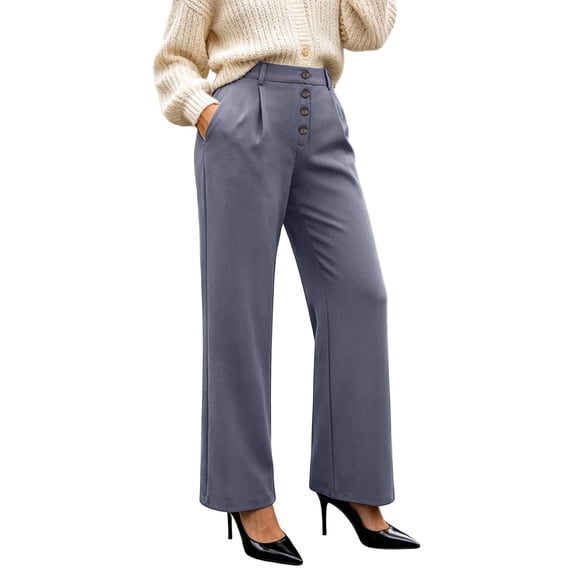 YUGYXL Women's High Waisted Button Front Wide Leg Dress Pants Work ...