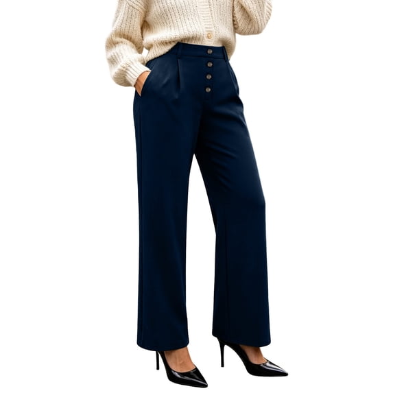 YUGYXL Women's High Waisted Button Front Wide Leg Dress Pants Work ...