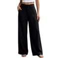 thumbnail image 1 of YUGYXL Women's High Waisted Wide Leg Dressy Pants Business Work Trousers, Flat Front Waist, Side Pockets Black Pants, 1 of 6