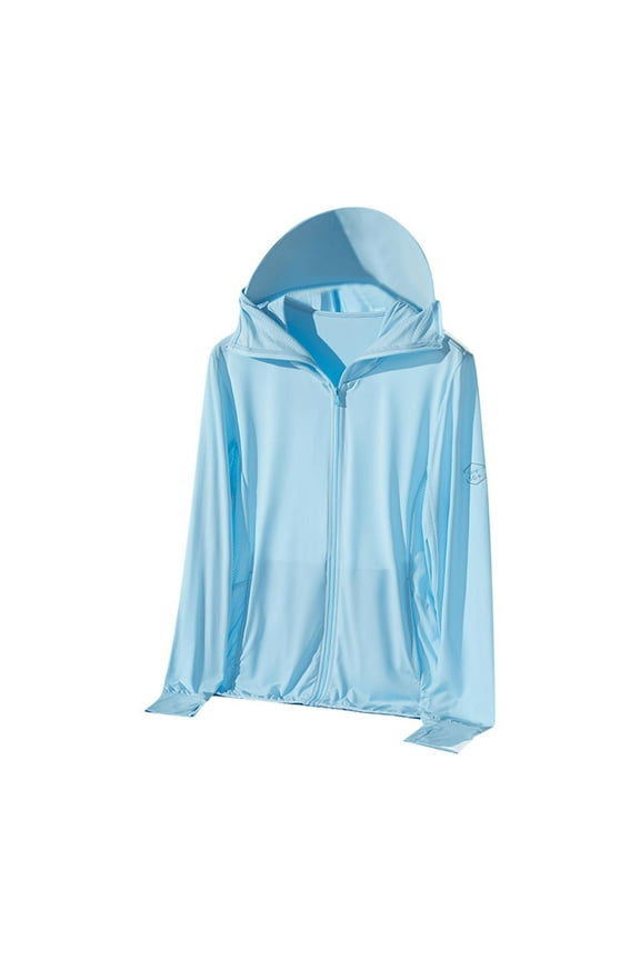 Women's Jacket Ice Silk Full Zip UPF 50+ UV Sun Protection Lightweight Long Sleeve Hoodie Sun Shirt Trendy XXL Blue