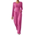 thumbnail image 1 of YUGYXL Women's Knit Lounge Sets Slim Long Sleeve Pullover Sweater and Casual Wide Leg Pants with Pocket 2 Piece Outfits Hot Pink XXL, 1 of 6