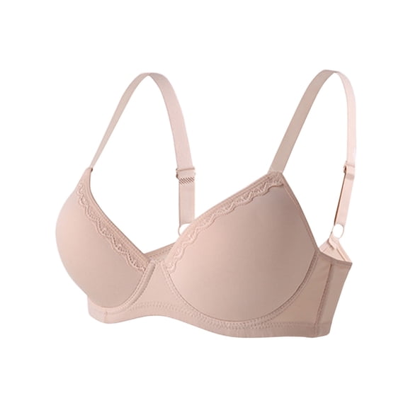 YUGYXL Women's Lace Trim Push Up Underwire Bra Comfortable High Support Padded Everyday Bras Beige