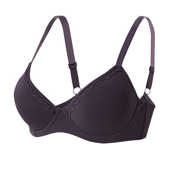 YUGYXL Women's Lace Trim Push Up Underwire Bra Comfortable High Support Padded Everyday Bras Dark Gray