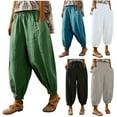 thumbnail image 1 of YUGYXL Women's Linen Harem Pants Plus Size Tapered Pants Loose Fit Elastic Waist Trousers Summer Casual Pant with Pockets White XXXL, 1 of 4