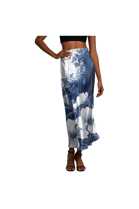 Women's Long Maxi Skirt Elegant High Waist Long Straight Maxi Skirts for Women Casual with Pockets Navy M