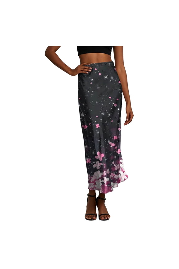 Women's Long Maxi Skirt Elegant High Waist Long Straight Maxi Skirts for Women Casual with Pockets Watermelon Red XXL