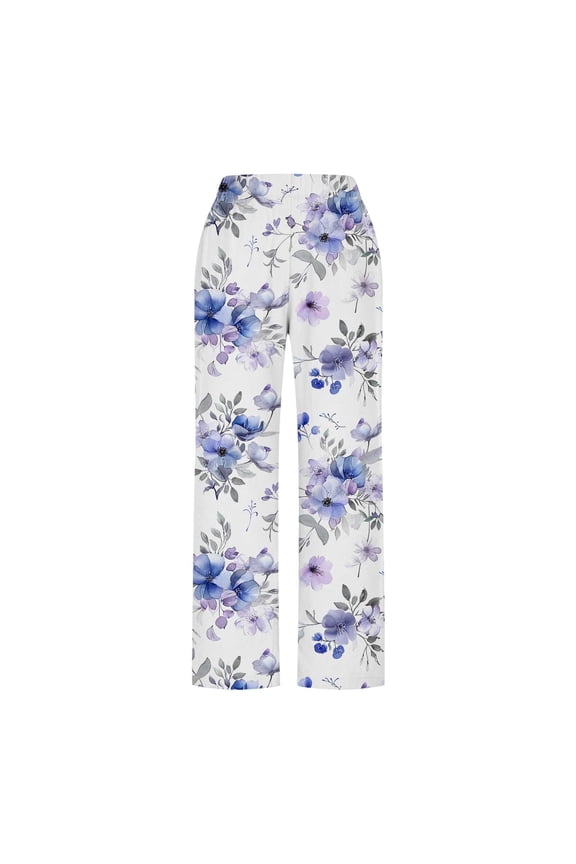 Women’s Long Pajama Lounge Pants Wide Leg Drawstring Sleepwear with Pockets H Multicolor XXL